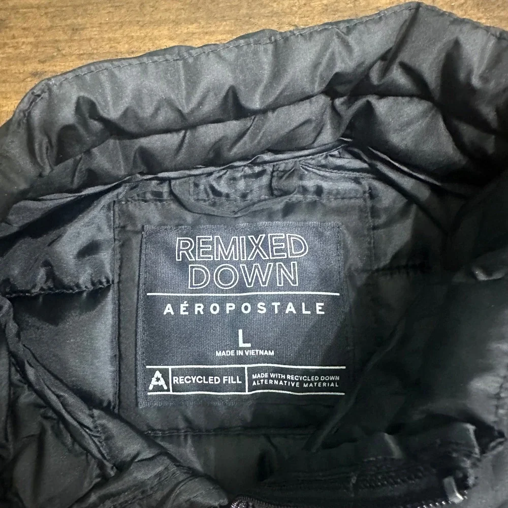Aeropostale Remixed Down Puffer Vest Mens‎ Large Black Recycled Fill Full Zip